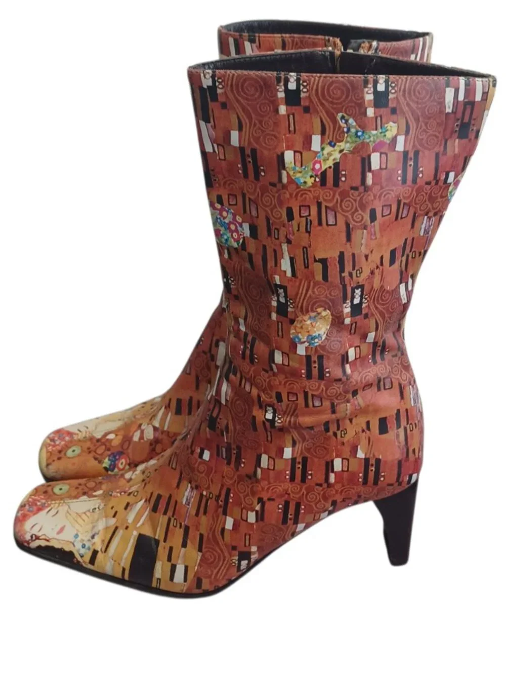 ICON Gustav Klimt “The Kiss” Leather Mid-Calf Boots Wearable Art  Size 5.5M - Picture 4 of 8